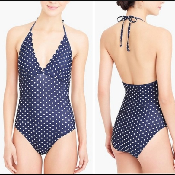 J. Crew Blue & White Polka Dot Scallop Swimsuit - Picture 10 of 10
